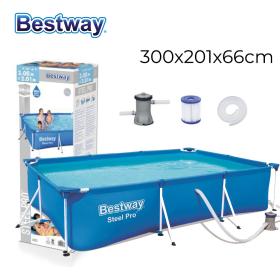 Steel Pro™ Piscine Rectangulaire Avec Filtre et Pompe 300 x 201 x 66 cm Bestway