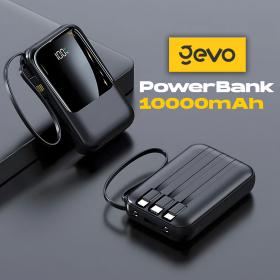 Power Bank Fast Charge Gevo 10000mAh avec Cable intégré LCD Screen – باور بانك سعة 10000ميلي أمبير مع كابلات شحن مدمجة