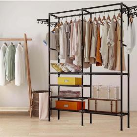 Penderie à vêtements robuste en métal à 5 ​​niveaux avec étagères et 4 crochets latéraux